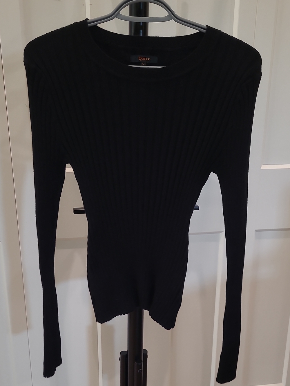 Quince Black Ribbed Slim-Fit Long Sleeve Knit Top